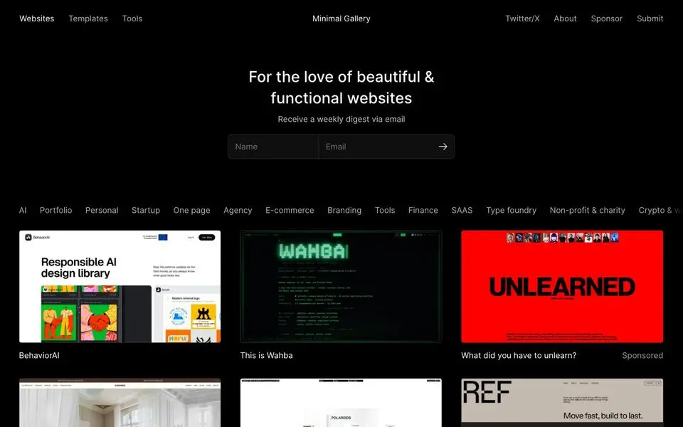 Minimal Gallery – Hand-picked website inspiration, tools, domains and more